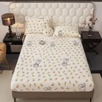 Cearsaf CoCoLiNo, JoJo Home, cu Elastic, 180x200x25cm, 2 fete de perne, 50x70cm, Crem, Galben, Floricele