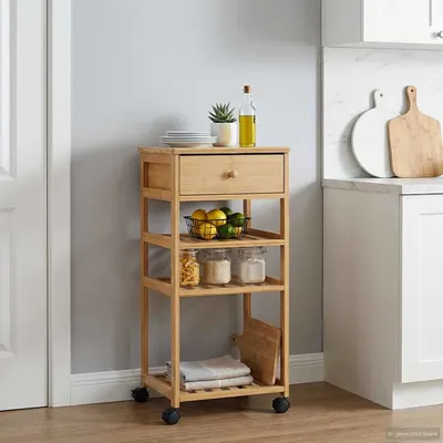 vidaXL Cărucior de bucătărie cu roți natural 37 x 36 x 80 cm Bambus