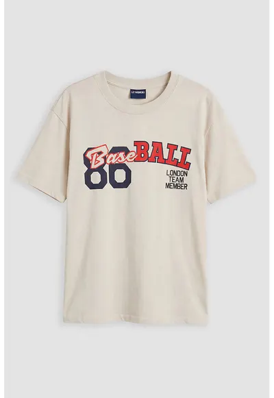 Tricou din bumbac cu imprimeu - Rosu vermillion/Bej deschis/Bleumarin