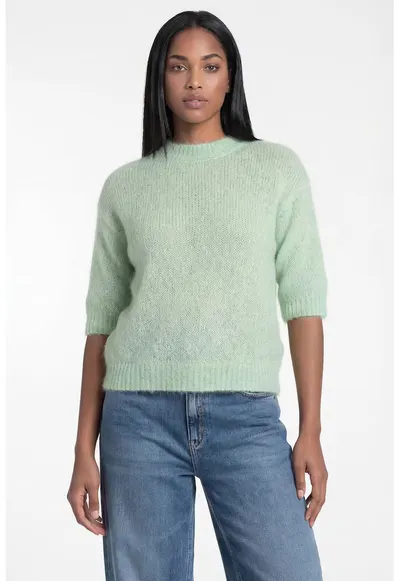 Pulover dama M1329 - verde - croiala regulara - maneci lungi - mohair