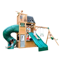 Complex de joaca din lemn, max 9 copii, 3 leagane, 3 tobogane, Summit View, Cedar Summit F29750E