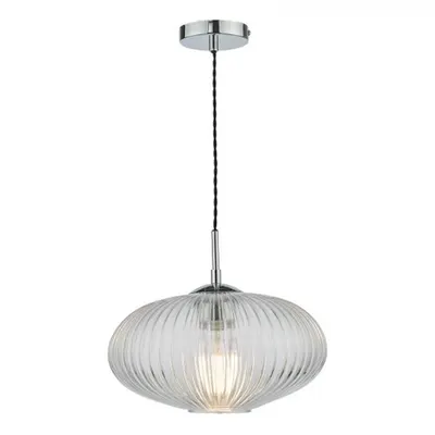 Lampa suspendata Edmond 1 Light Single Pendant Polished Chrome Ribbed Glass