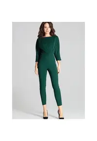 Salopeta dama verde - poliester - maneci 3/4 - decolteu semicircular - pliuri asimetrice -