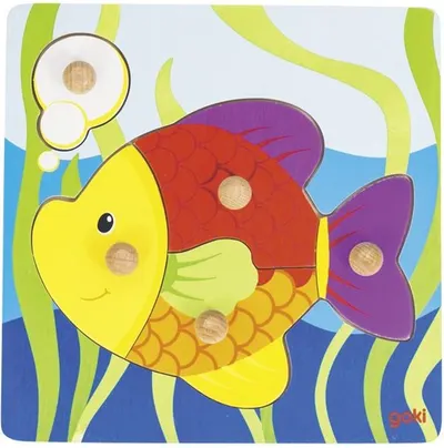 Puzzle din lemn cu mânere Goki - Pește, 5 piese
