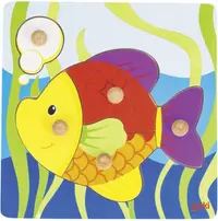 Puzzle din lemn cu mânere Goki - Pește, 5 piese
