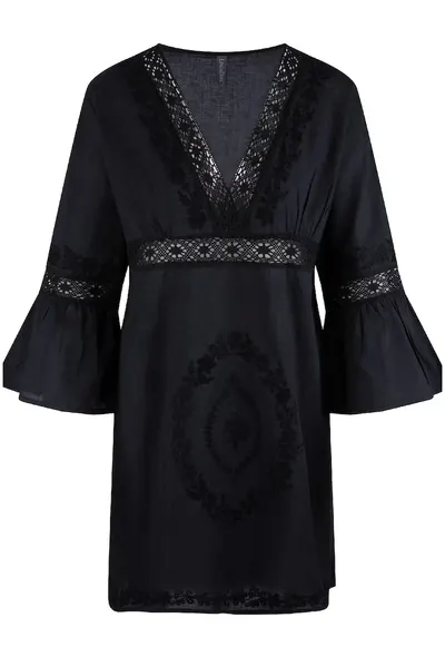 Rochie de plaja cu decolteu in V - Negru