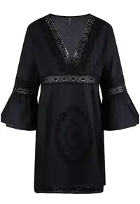 Rochie de plaja cu decolteu in V - Negru