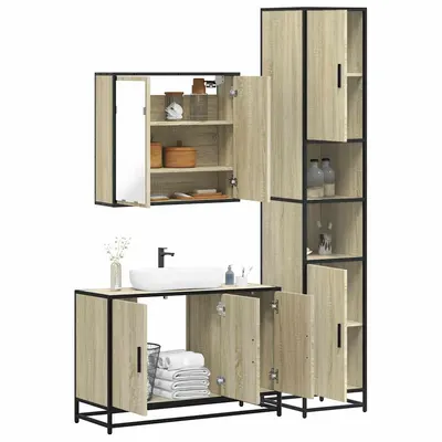 Gossi set mobilier de baie, 3 piese, stejar sonoma, lemn prelucrat