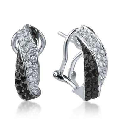 Cercei din aur alb cu diamante negre si incolore de 2.2ct