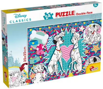 Puzzle cu două fețe Lisciani de colorat din 24 piese - 101 dalmați