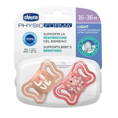 Suzete din silicon pentru copii 16-36 luni PhysioForma Light Glow Roz, 2 bucati, Chicco