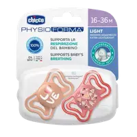 Suzete din silicon pentru copii 16-36 luni PhysioForma Light Glow Roz, 2 bucati, Chicco