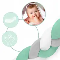 Protectie laterala impletita pentru patut copii Ricokids Trio MintGriAlb 2 metri din material plus cu umplutura antialergica,multifunctionala,lavabila