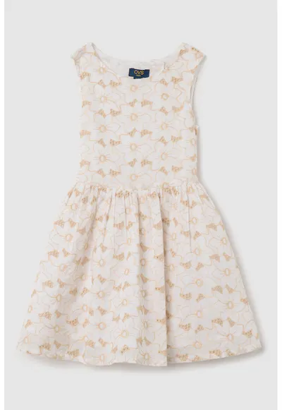 Rochie cu model floral si decupaj pe spate - Maro camel