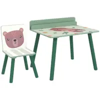 AIYAPLAY Birou Copii cu Raft pentru Depozitare din MDF și Lemn de Pin, cu Masă și Scaun, 60x48x53.5 cm, Verde | Aosom Romania
