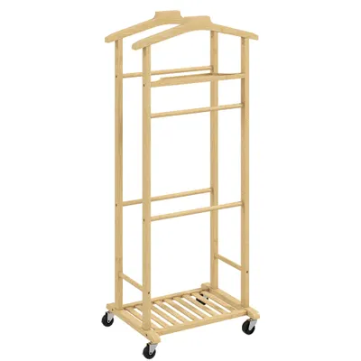 HOMCOM Suport de haine 4 în 1 pe roți din lemn de bambus, 47x33.7x105.5 cm | Aosom Romania