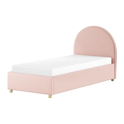 Pat roz tapițat cu spațiu de depozitare cu somieră 90x200 cm Moon – Vipack