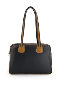 Geanta de umar - piele naturala - neagra - 36x26x10cm - 3 buzunare interioare - detalii aurii