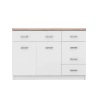Comoda TOP MIX, 2 usi, 5 sertare, alb, 120x33x85 cm