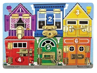 Jucărie din lemn Melissa & Doug - Placă activă cu încuietori, casă