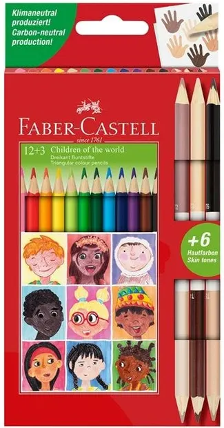 Creioane de culoare Faber-Castell - Triangular, 12 culori si 3 nuante de corp