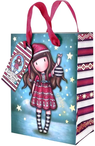 Pungă cadou mică Santoro Gorjuss - Merry and Bright, Tis The Season, 12 x 16 cm