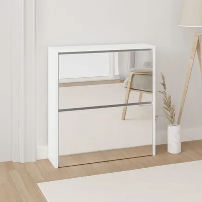 Gossi pantofar cu oglinda, 2 niveluri, alb extralucios, 63x17x67 cm
