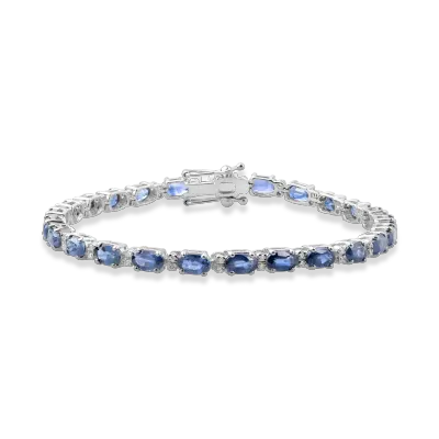 Bratara tennis din aur alb cu safire ovale de 9.2ct si diamante de 0.3ct