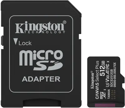 Card de memorie Kingston - Canvas Select Plus, 512GB, microSD, C10 + adaptor