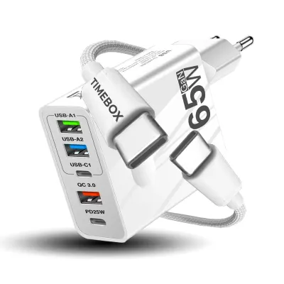 GS-814-ALB-SET -Incarcator Retea Timebox, 65W, 5 Porturi, 3 x USB, Alb - Default Title