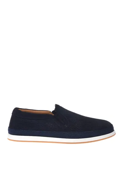 Pantofi loafer de piele intoarsa cu perforatii - Albastru