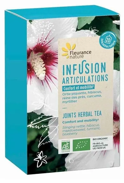 Ceai bio din plante pentru articulații cu turmeric și hibiscus, 20 plicuri, Fleurance Nature