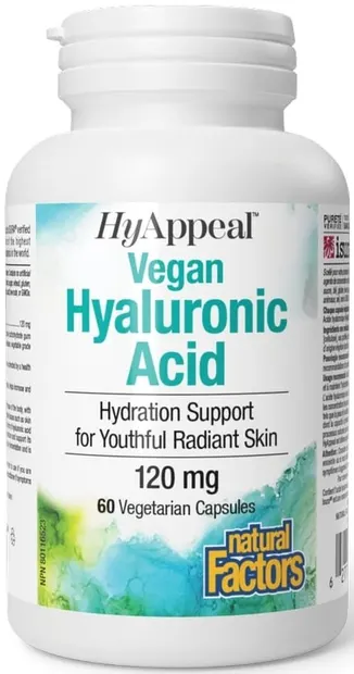 HyAppeal Vegan Hyaluronic Acid, 120 mg, 60 capsule, Natural Factors
