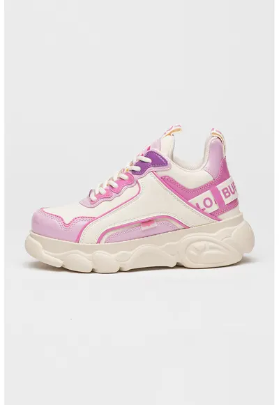 Pantofi sport de piele ecologica cu logo - Roz fandango/Lila/Alb murdar