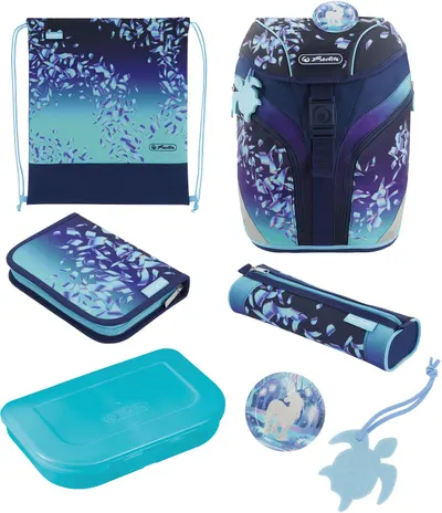 Set școlar Herlitz SoftLight Plus - Blue Ice, rucsac, două penare, săculeț și cutie pentru mâncare