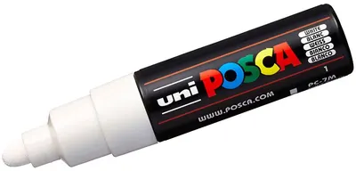 Marker permanent cu varf rotund Uni Posca - PC-7M, 5.5 mm, alb