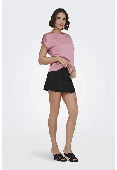 Bluza cu maneci scurte si aspect satinat Lieke - Roz