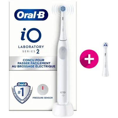Periuta de dinti electrica Oral-B iO Series 2 White, 3 moduri de curatare, senzor presiune, timer 2 minute, tehnologie iO, baterie Li-Ion, 2 Capete