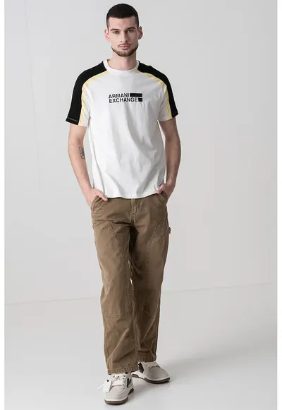 Tricou din bumbac cu insertii contrastante - Alb/Negru/Galben