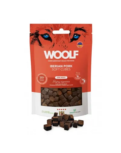 WOOLF Soft Cubes Iberian Pork Monoprotein 100g cuburi moi de porc pentru caini