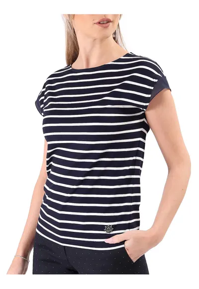 Bluza din jerse elastic imprimat cu dungi TJC-5SB - Bleumarin