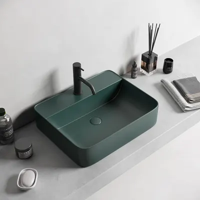 Lavoar baie pe blat, verde inchis mat, dreptunghiular, cu orificiu baterie Foglia Golar