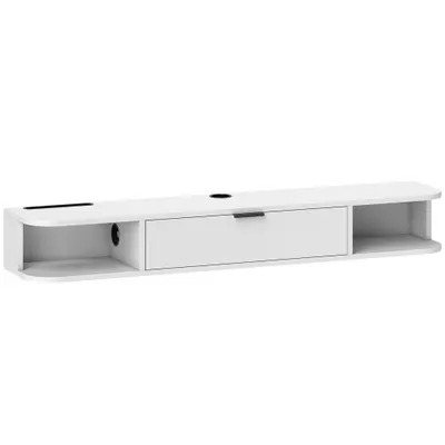 HOMCOM Comodă TV suspendată 120 cm, mobilier TV pentru televizoare până la 127 cm, sertar rabatabil 2 rafturi 120x24x16cm alb | Aosom Romania