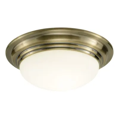 Plafoniera Barclay Large Bathroom Flush Antique Brass Opal Glass IP44