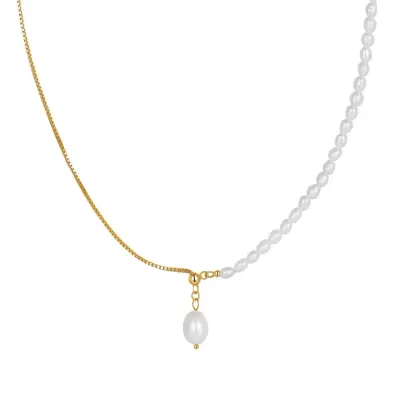 Lantisor argint 925, JW1717, model elegant cu perle, placat cu aur