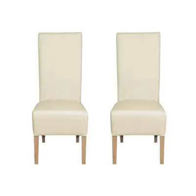 Set 2 scaune living VANESSA, picioare lemn natur, piele ecologica crem, 47x60x110 cm