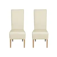 Set 2 scaune living VANESSA, picioare lemn natur, piele ecologica crem, 47x60x110 cm