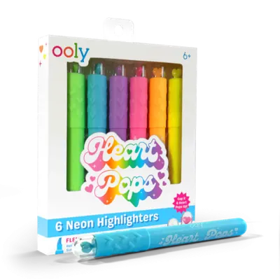 Markere - set 6 culori neon - Inimioare, Heart Pops