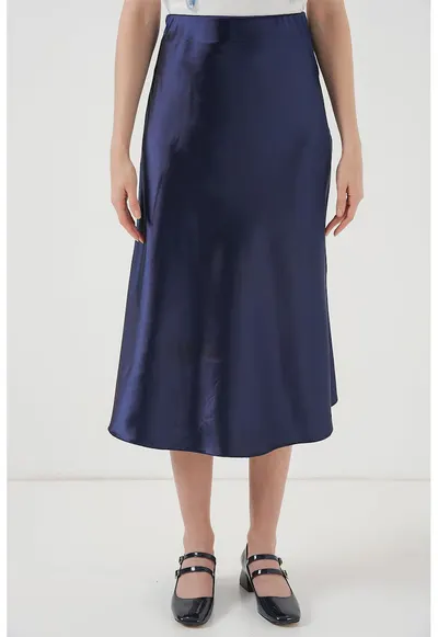 Fusta midi HiCCUP bleumarin satin - Bleumarin