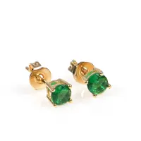 Cercei placati cu aur 14K cu cristal verde rotund